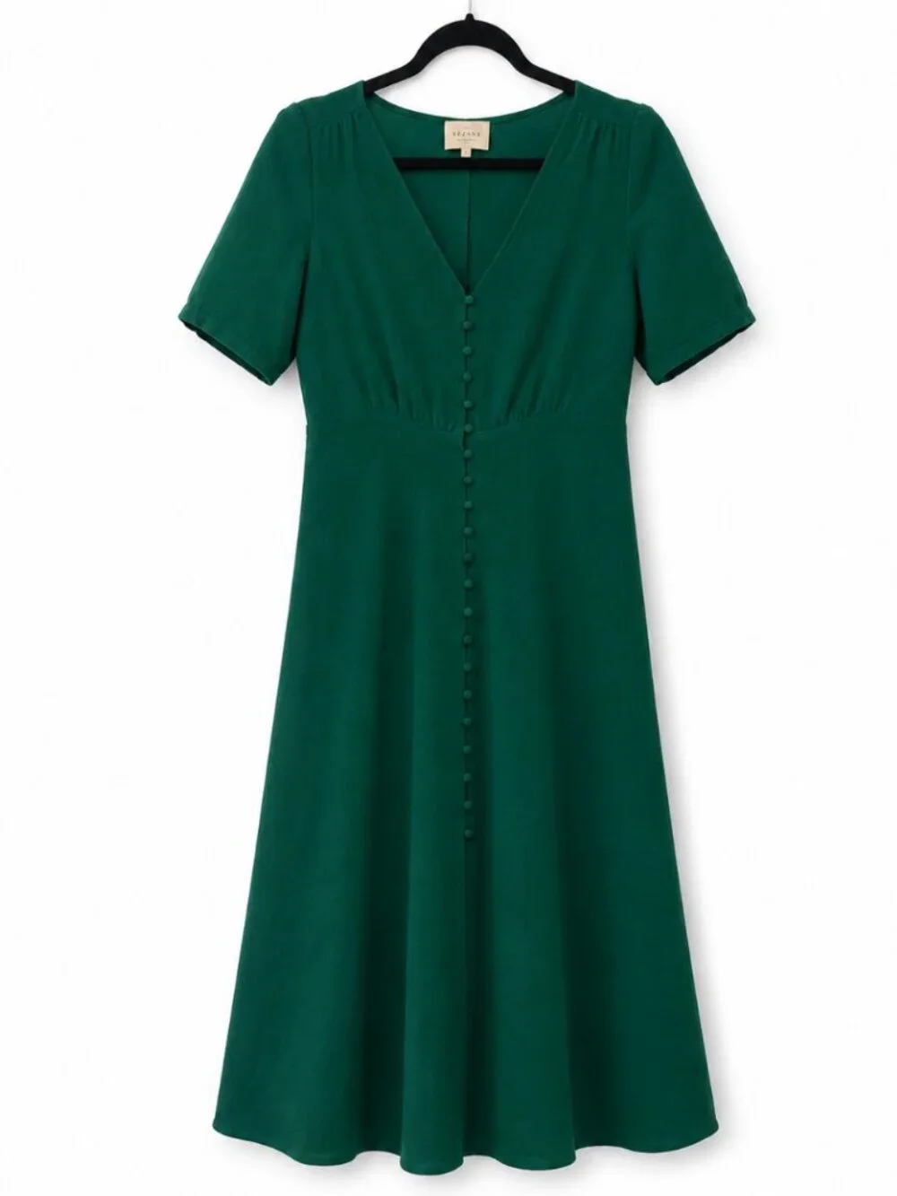 Sézane Emerald Green Button-Front Midi Dress - Picture 2 of 7
